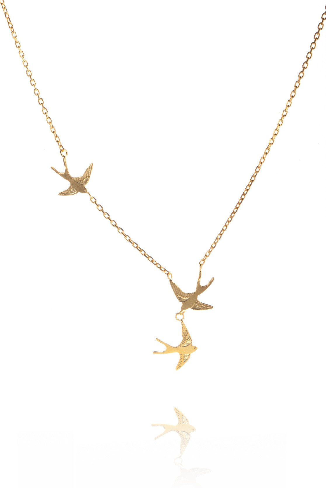 Gold Plated Three Swallows Necklace