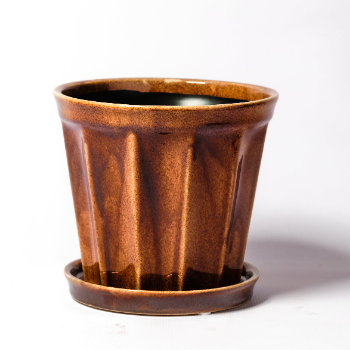 Wikholm Form Warm Brown Ceramic Pot & Saucer - Medium