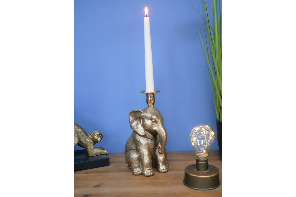 &Quirky Gold Sitting Elephant Candle Holder