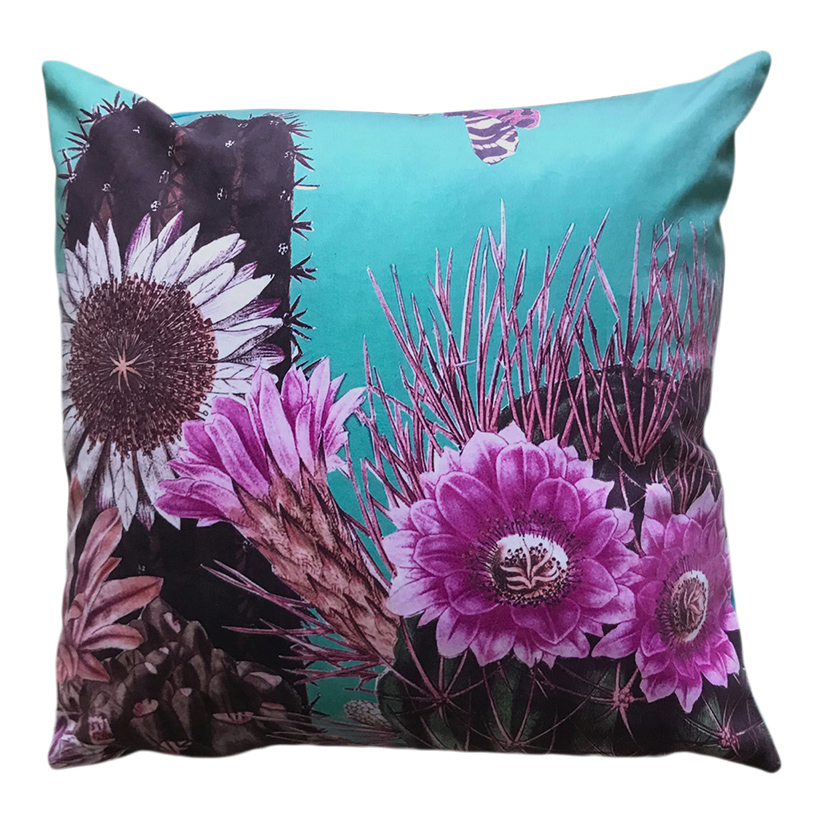 Diana Wilson Arcana Turquoise Velvet Cactus Cushion - Large 