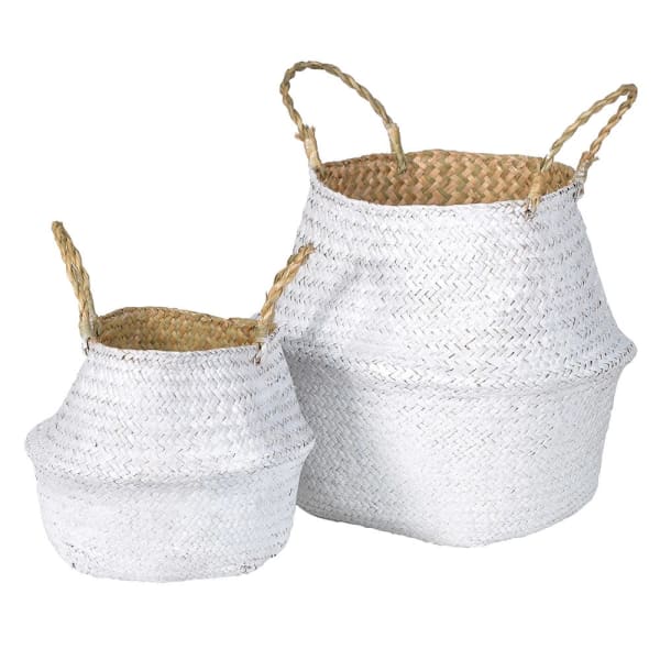 THE BROWNHOUSE INTERIORS Set of 2 White Grass Baskets SEG002