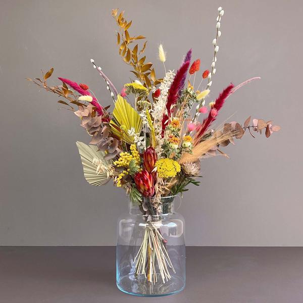 Catkin & Pussywillow Autumnal Dried Flowers Mixed Dried Flower Bouquet with Vase