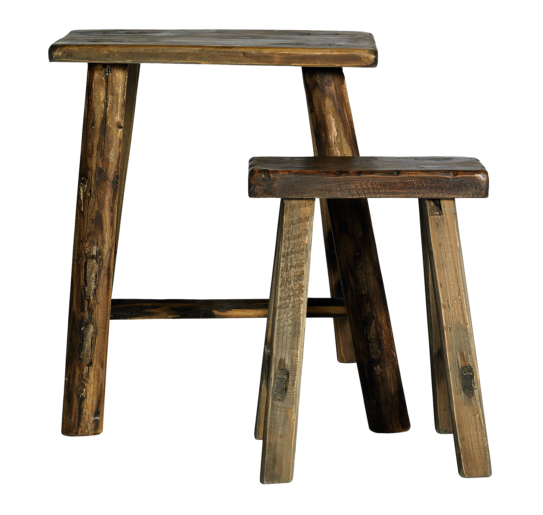Nordal Spruce Wood Stools with Rustic Look 45x44x53 (L), 30x23x38 (S)