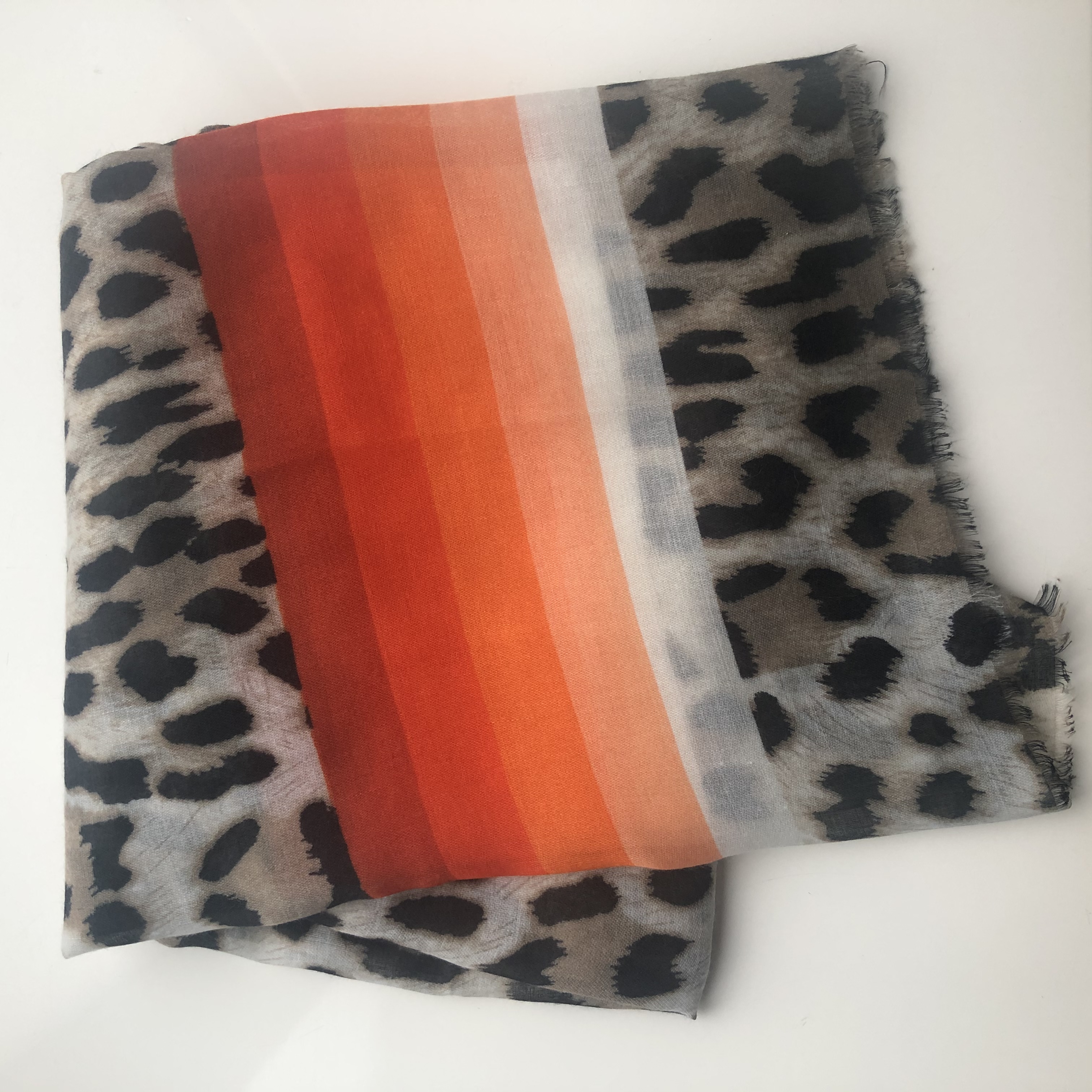 Miss Shorthair Leopard Print Scarf With Orange Stripes