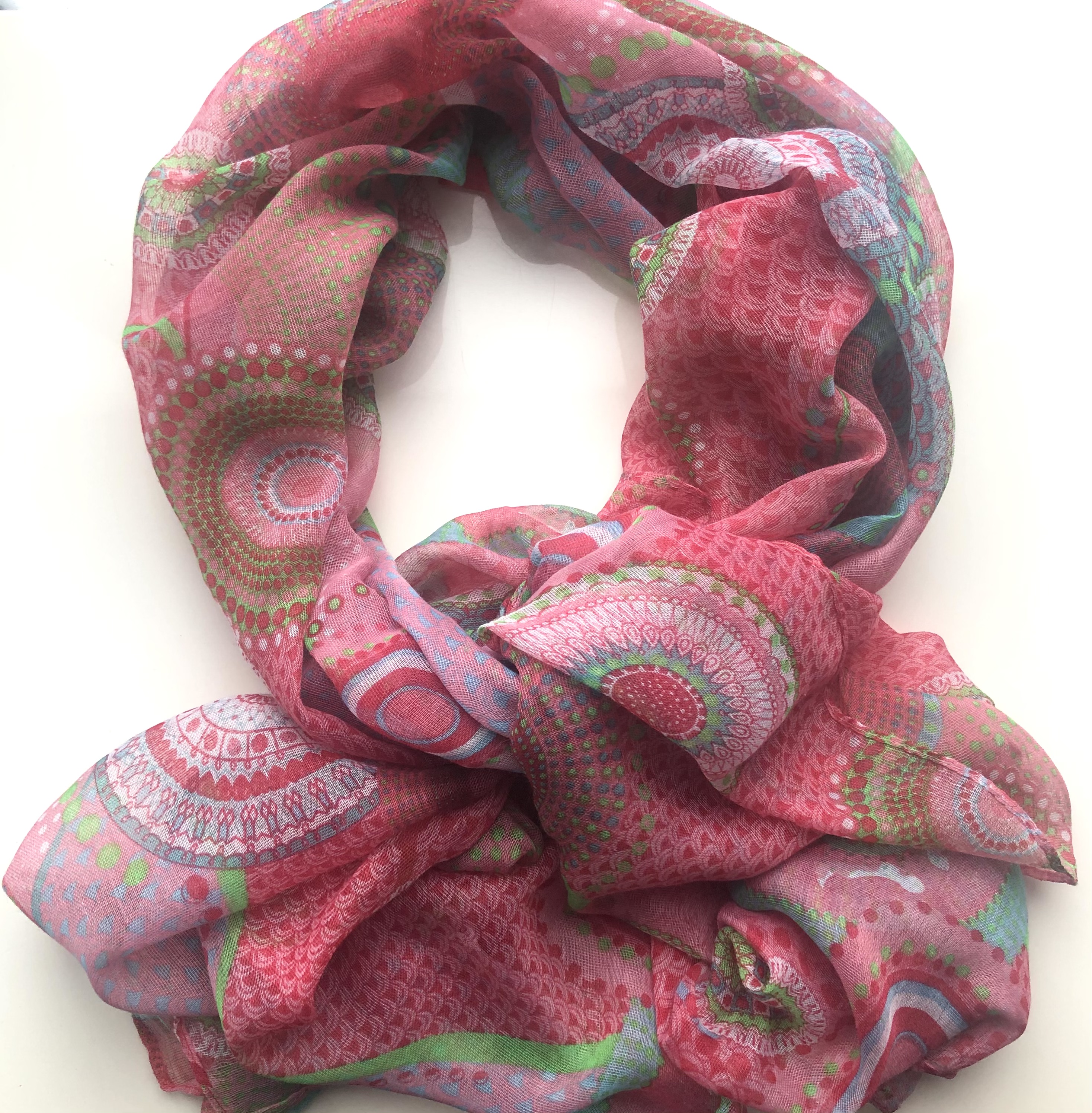 Miss Shorthair Pink And Green Patterned Scarf