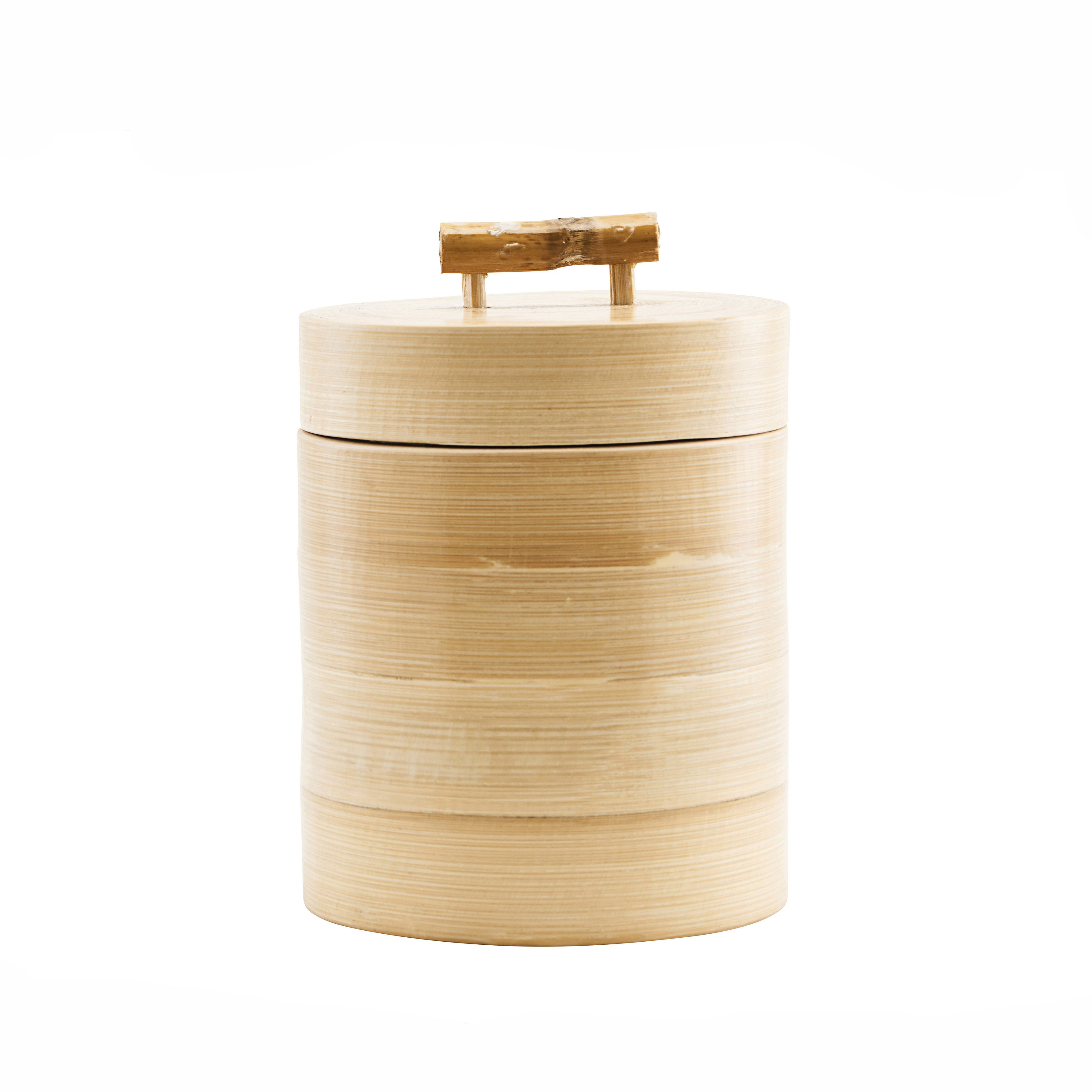 House Doctor Tall Lidded Wooden Storage with Bamboo Handle