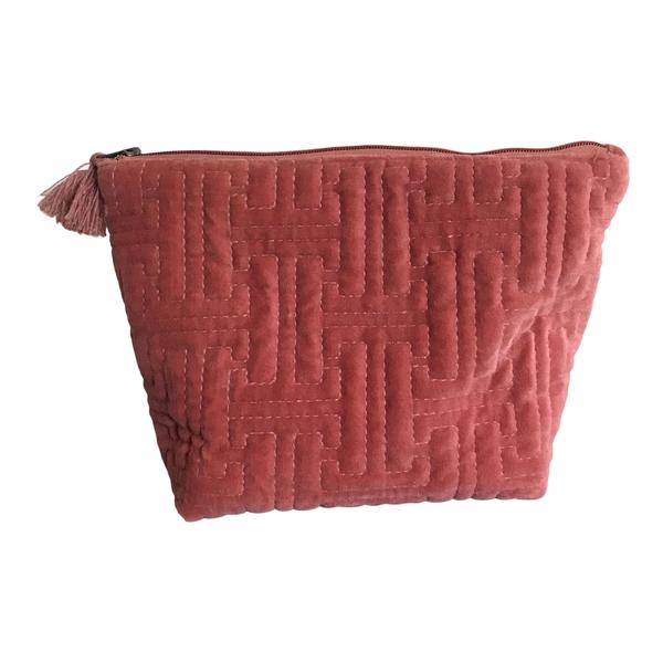 Maitri Embroidered Velvet Cosmetic Bag Large Pink