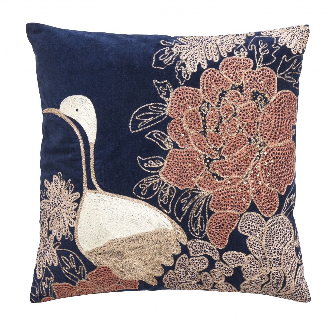 Nordal Dark Blue Embrodery Bird Cushion Cover 45x45