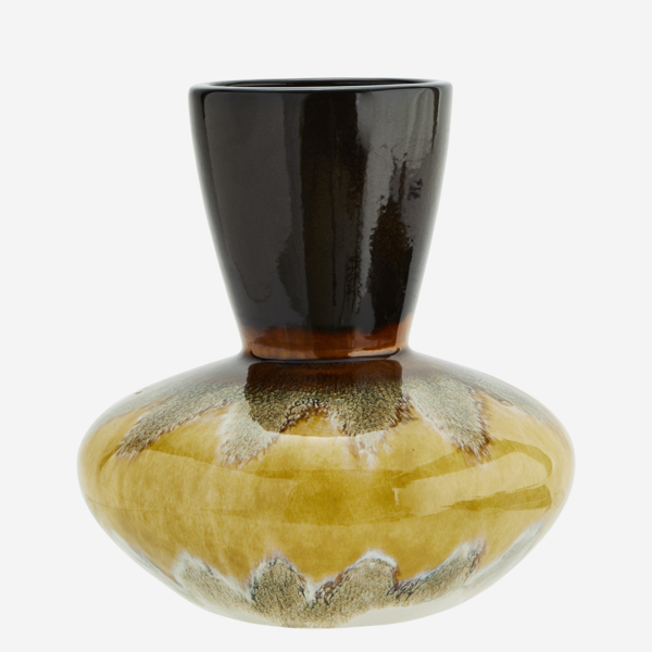 Madam Stoltz Stoneware Vase Funnel Neck Yellow