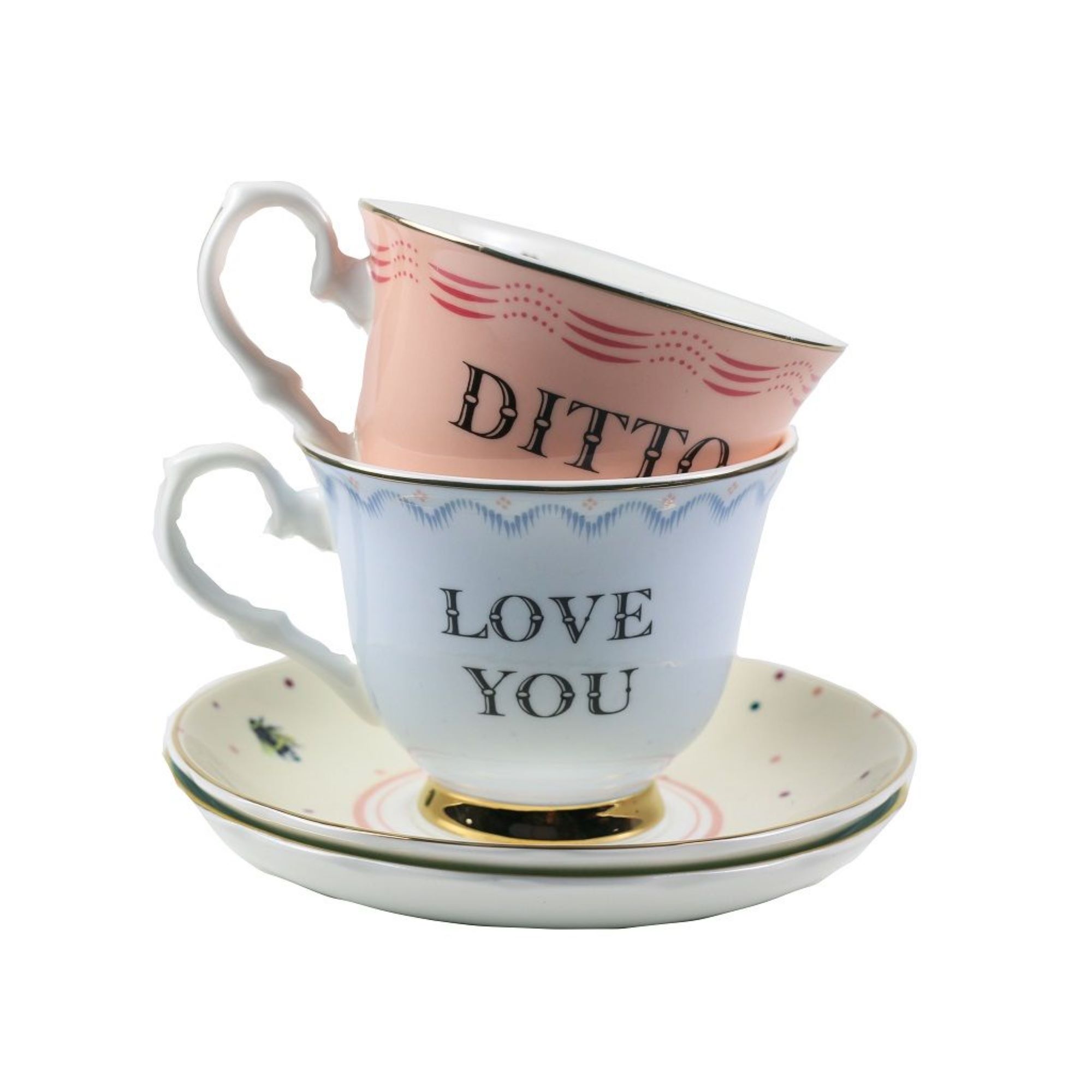 Yvonne Ellen 'Love You' and 'Ditto' Cup and Saucer Set
