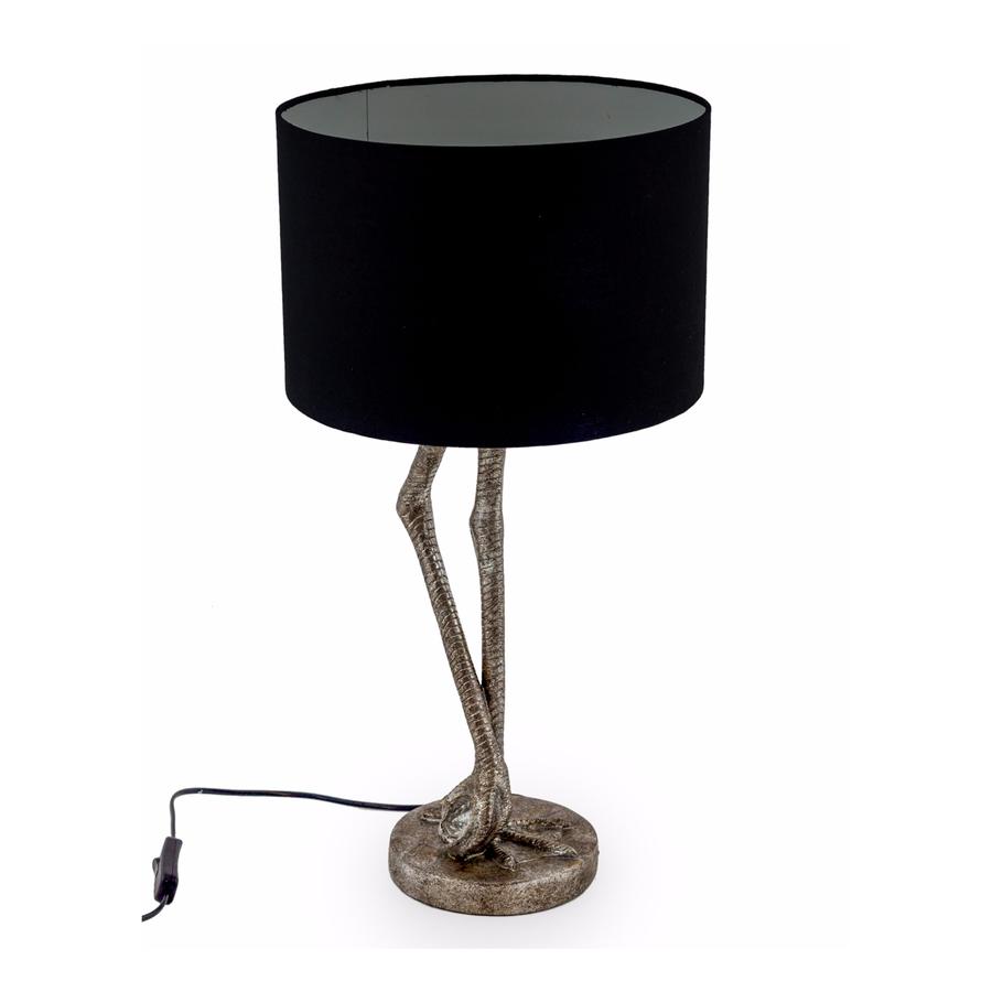 Antique Silver Effect Flamingo Leg Table Lamp with Black Shade