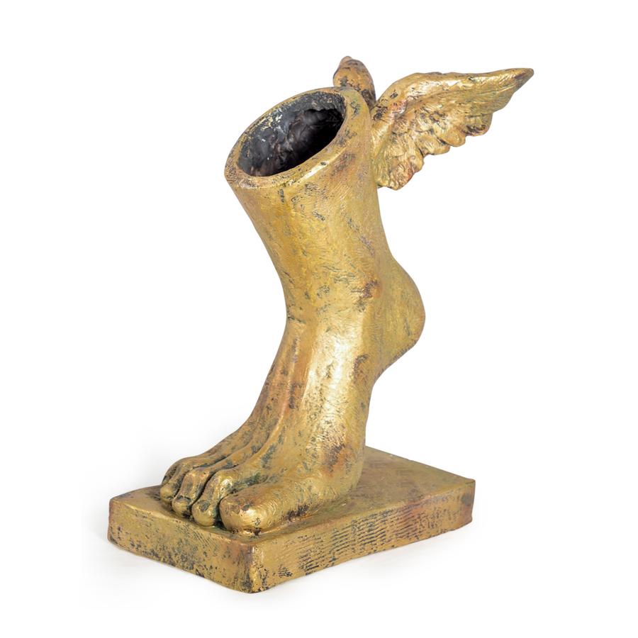 Large Antiqued Gold Effect Winged Foot Planter