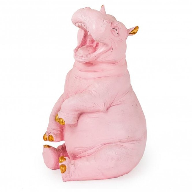 Rhubarb Pink with Gold Details Laughing Hippo Figure