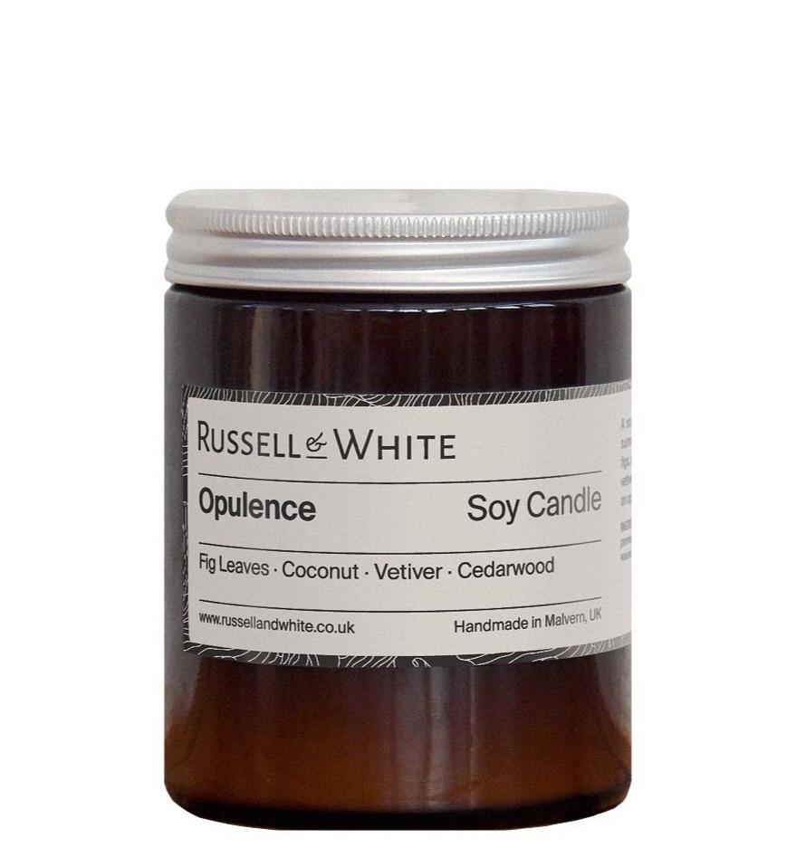 Russell & White Soy Wax Candle in Amber Glass Jar - Opulence