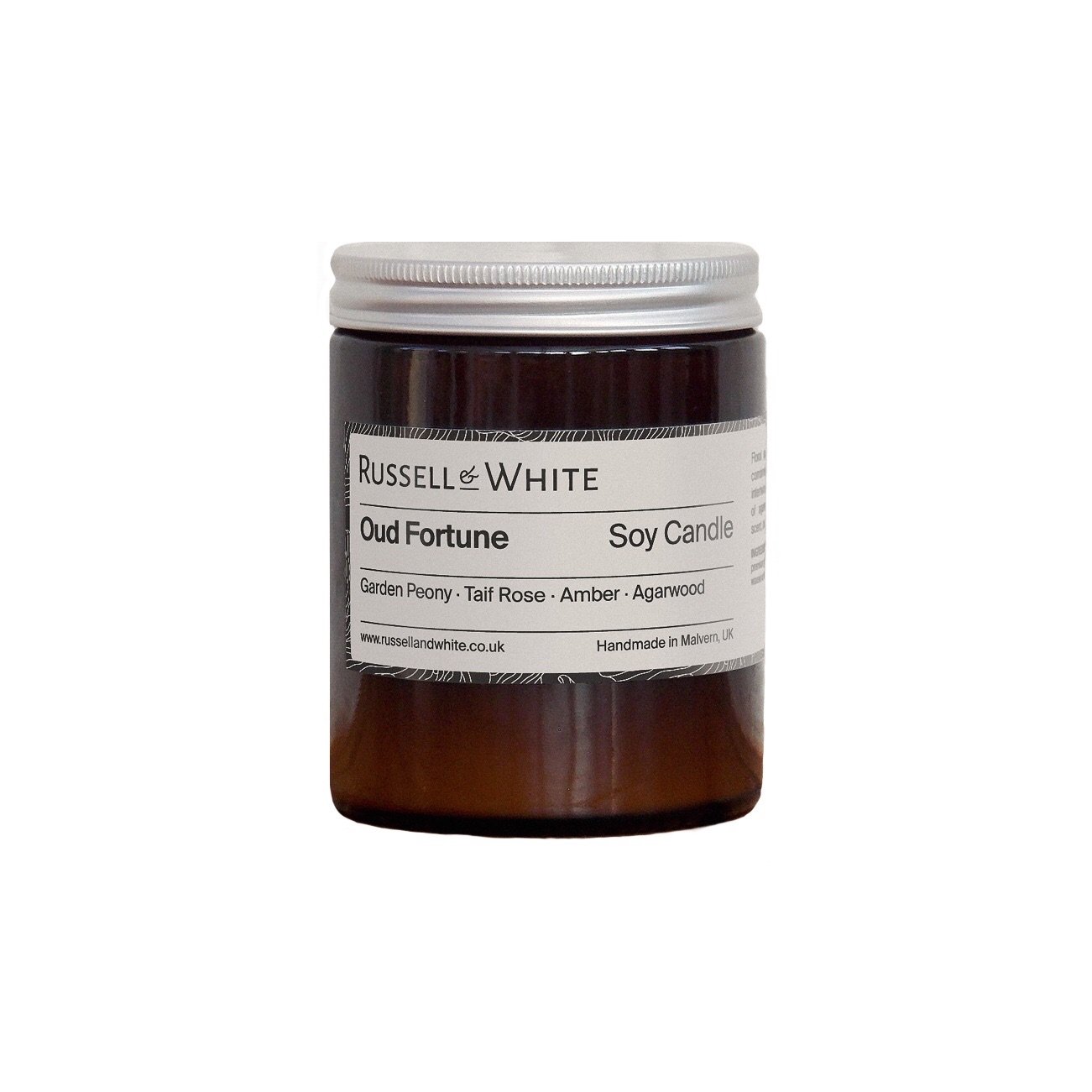 Russell & White Soy Wax Candle in Amber Glass Jar - Oud Fortune