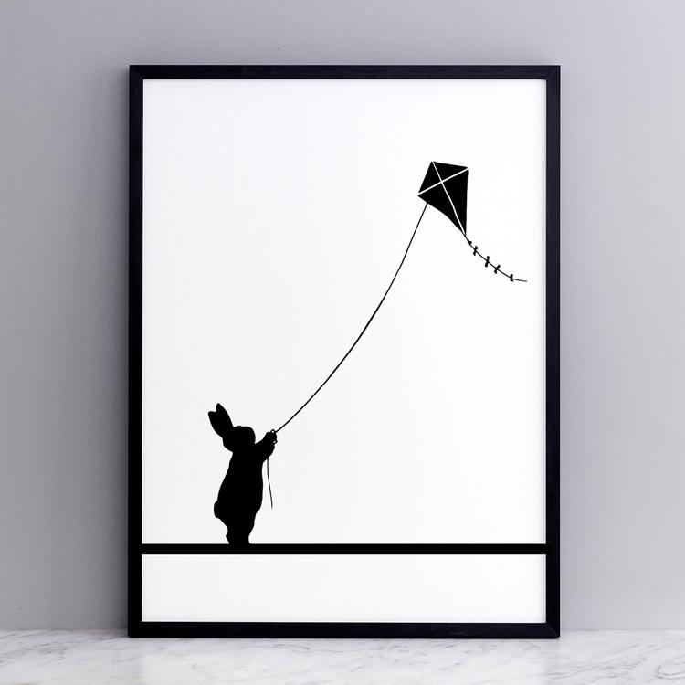 HAM Kite Flying Rabbit Print with Frame