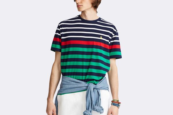 Polo Ralph Lauren Azul Custom Slim Fit Striped Jersey T Shirt