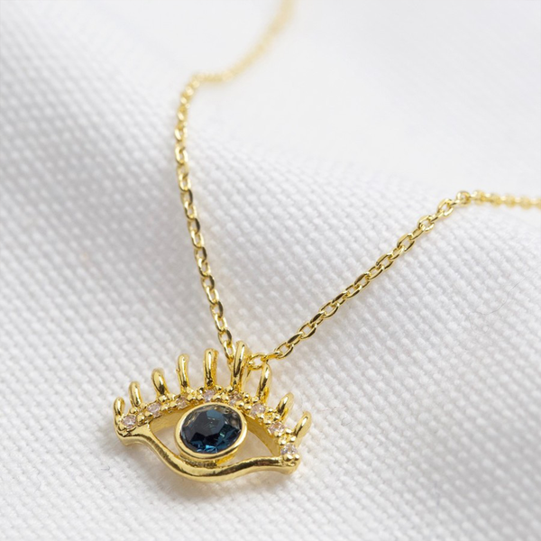 Lisa Angel Gold And Blue Crystal Eye Pendant Necklace