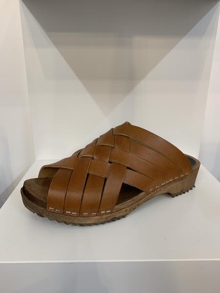 Low Falt Cumin Brown Leather Clog Sandal Slider Mule Shoe