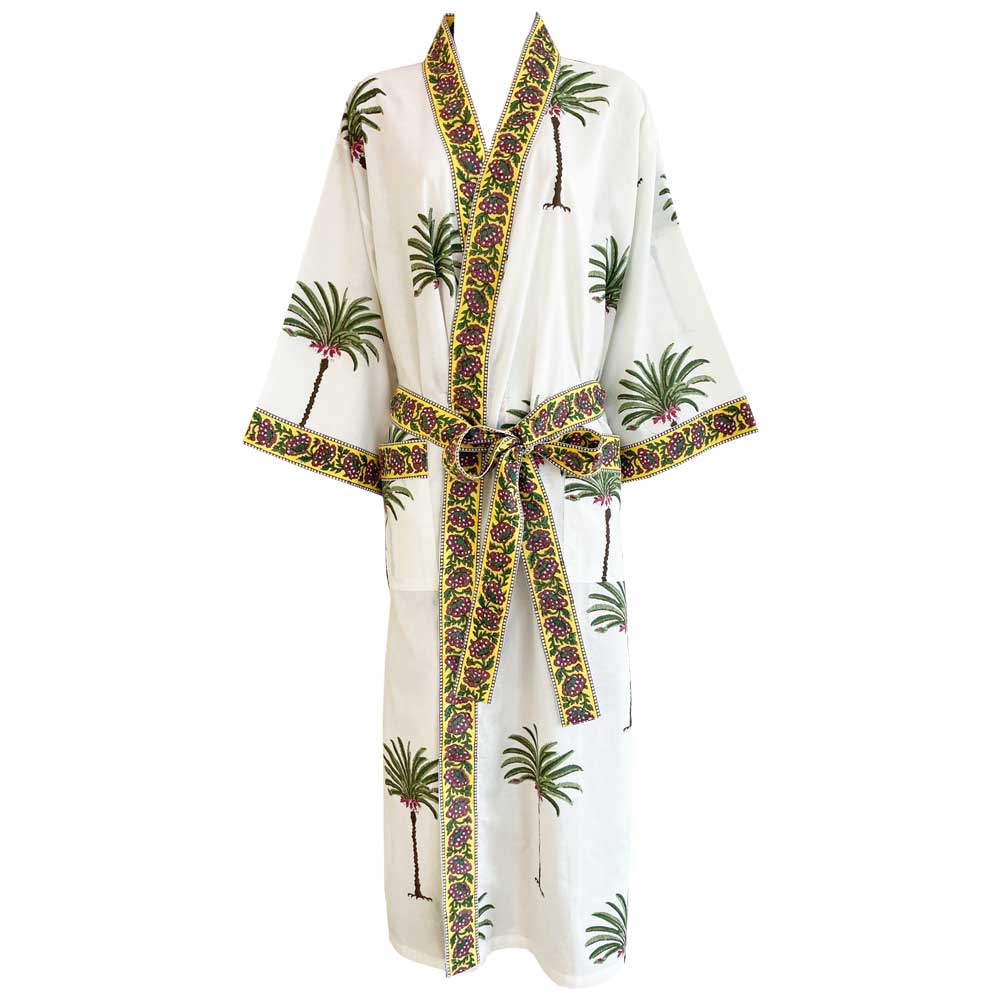 Powell Craft Ladies Green Palm Tree Print Cotton Dressing Gown