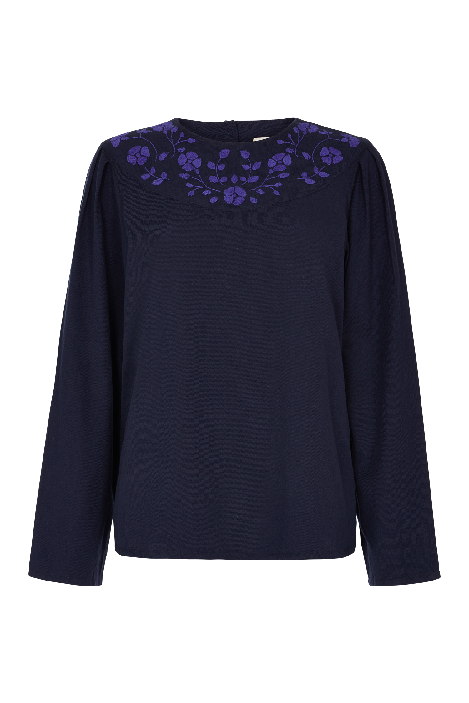 People Tree Keva Embroidered Top Navy