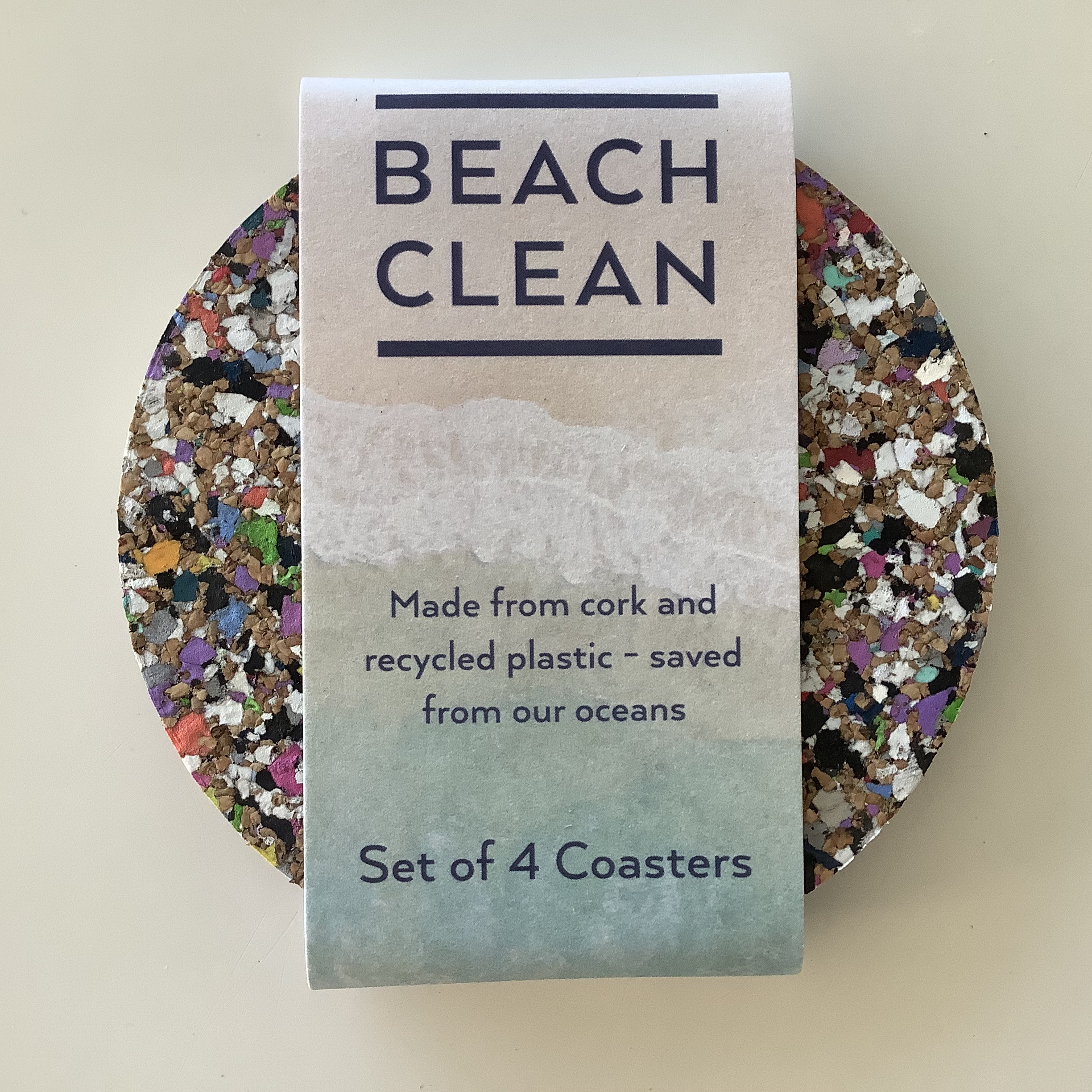 LIGA Cork and Recycled Plastic Beach Clean Round Coaster Set of 4