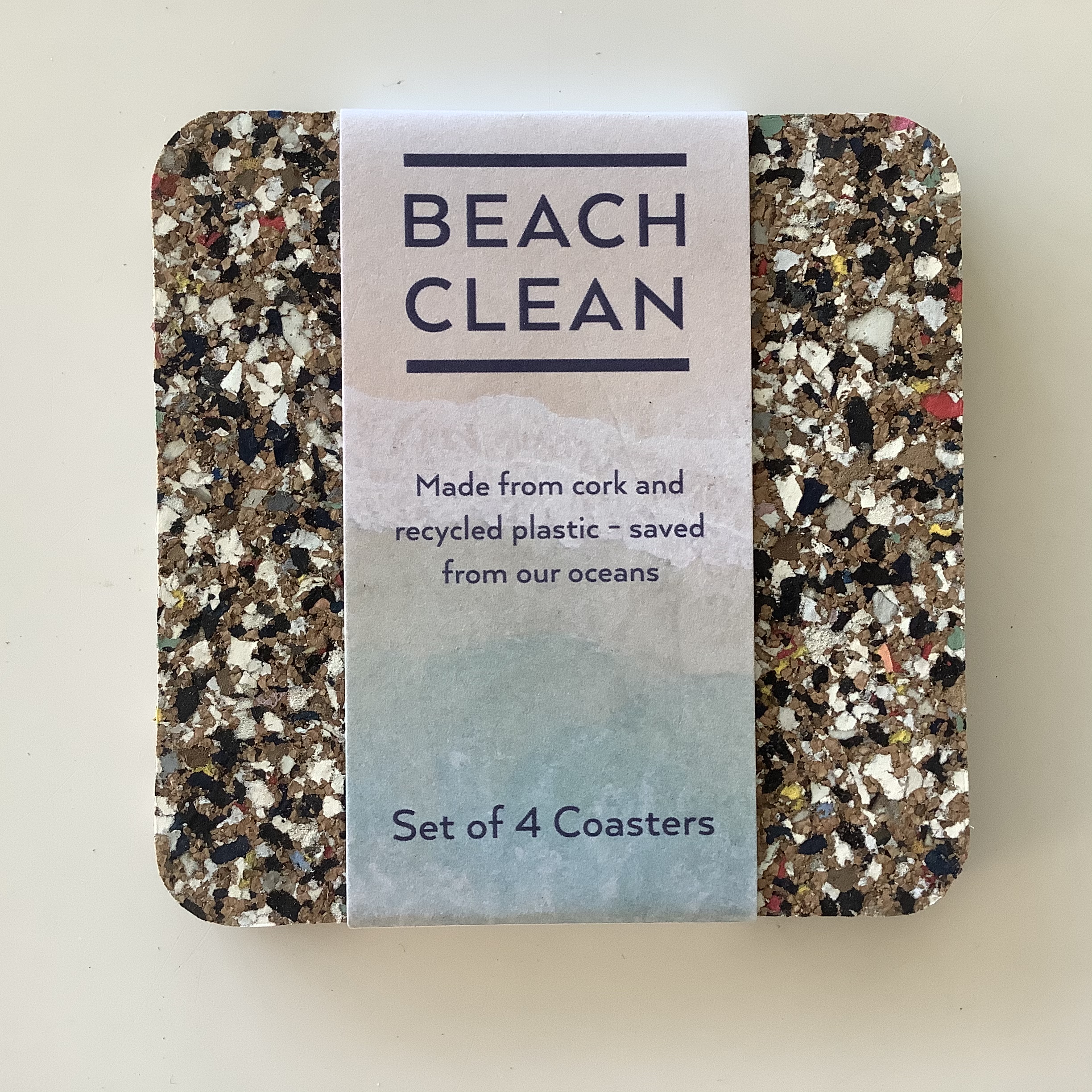 LIGA Set of 4 Square Cork and Recycled Plastic Beach Clean Coaster