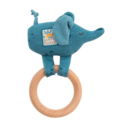 Moulin Roty Elephant Wooden Ring Baby Rattle
