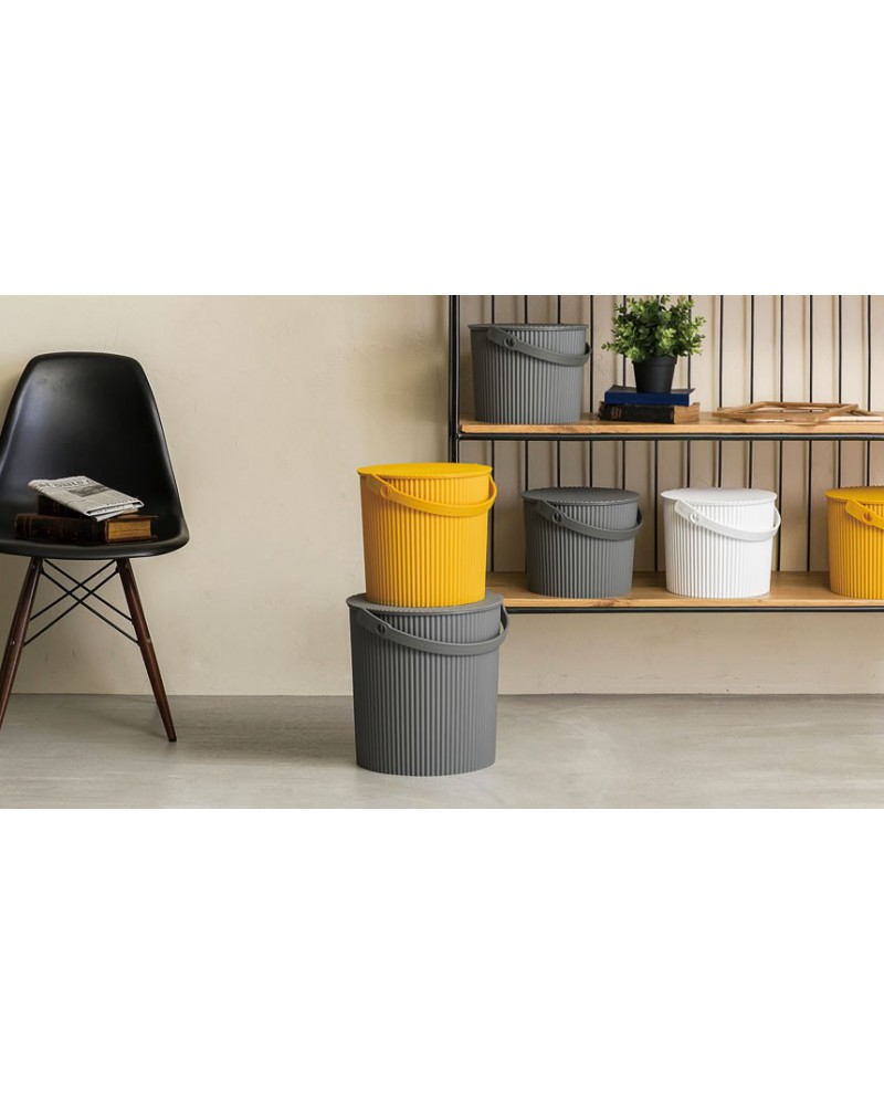 Hachiman Small Grey Yellow Lidded Storage Bucket - Trouva