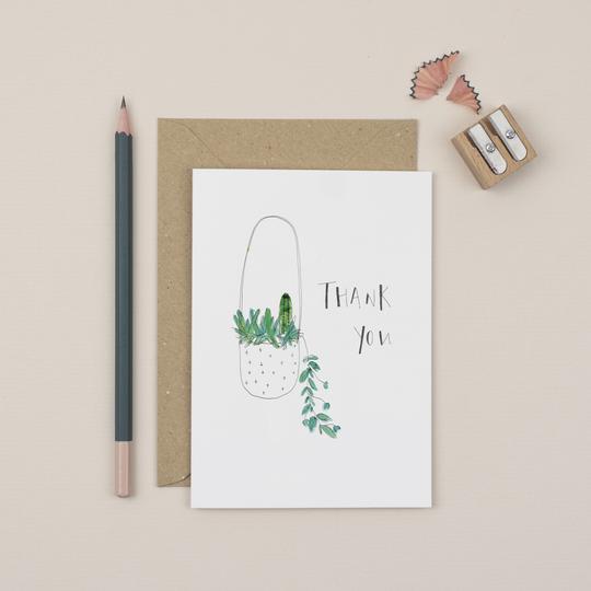 Pack Of Eight Hanging Plant Thank You Cards