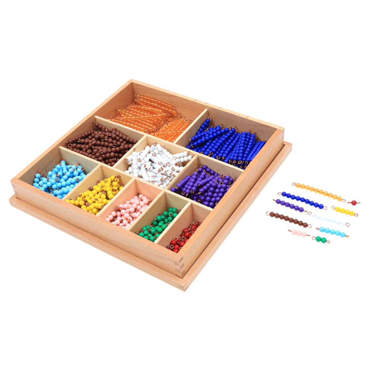 Montessori Decanomium Wooden Box with Pearls and Bars