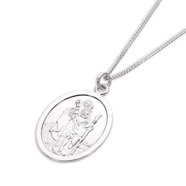 T&SHOP Oval Sterling Silver St Christopher On Rope Chain