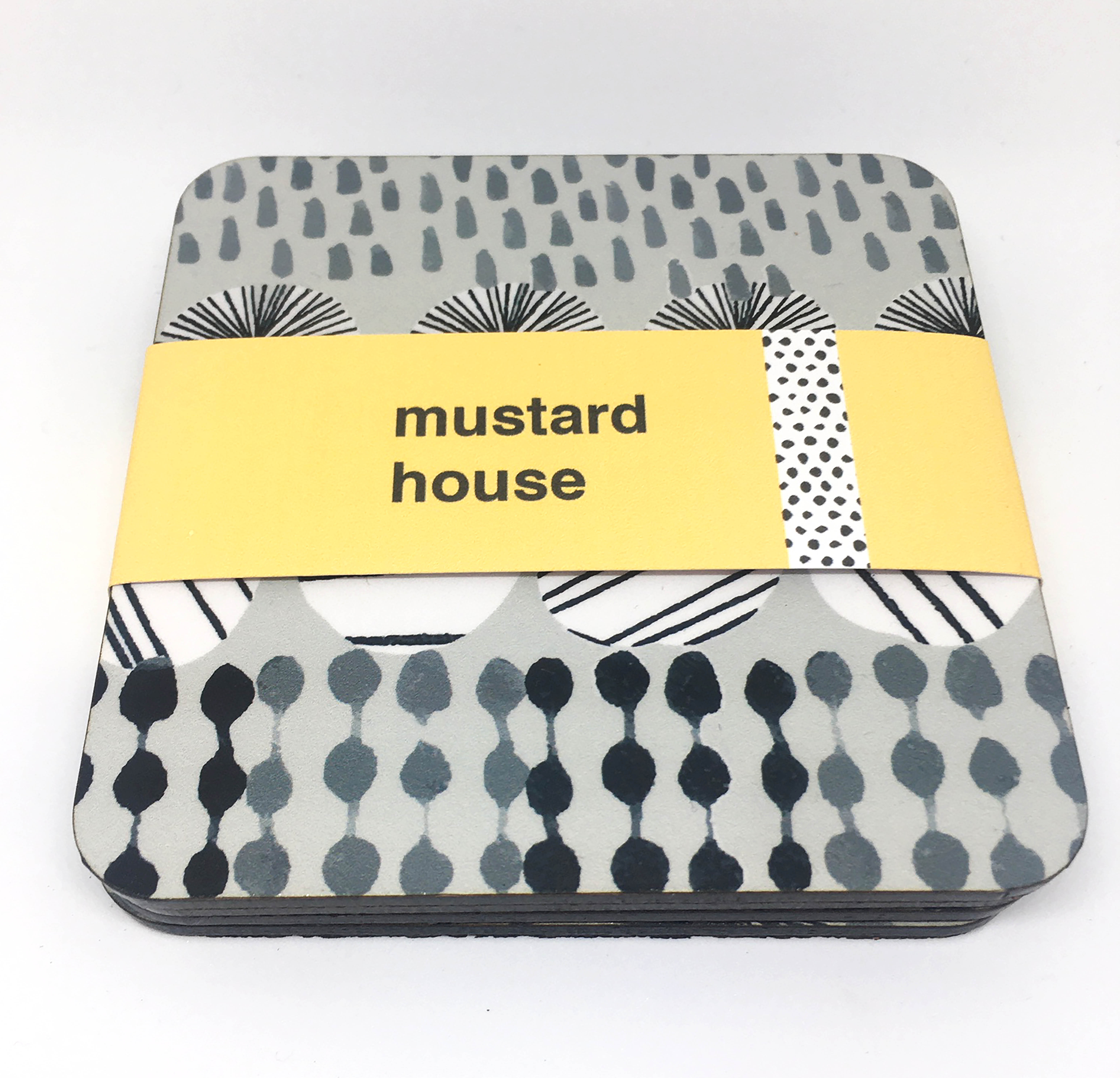 Mustard House Grey Monochrome Coasters Set of 4