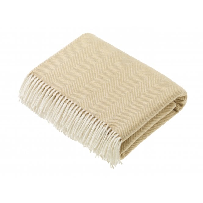 Bronte by Moon Natural Beige Herringbone Merino Lambswool Throw 140 x 185cm