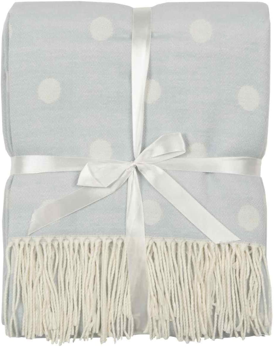 clayre & Eef Light Blue Fringed Plaid with White Polka Dots