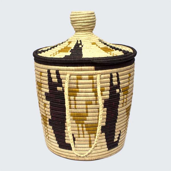 AARVEN Uganda Craft Collection Lidded Basket with Handles Crocodiles Giraffes