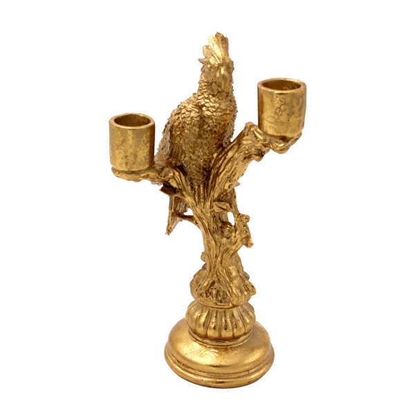 &Quirky Parrot On A Branch Golden Candle Holder