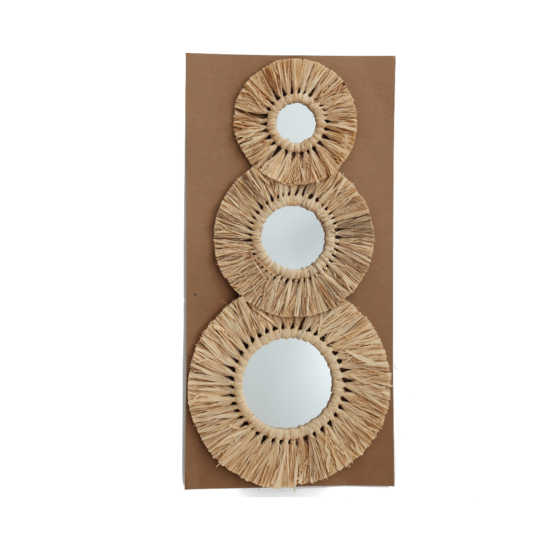 &Quirky Grass Rimmed Round Mirror : Set of 3