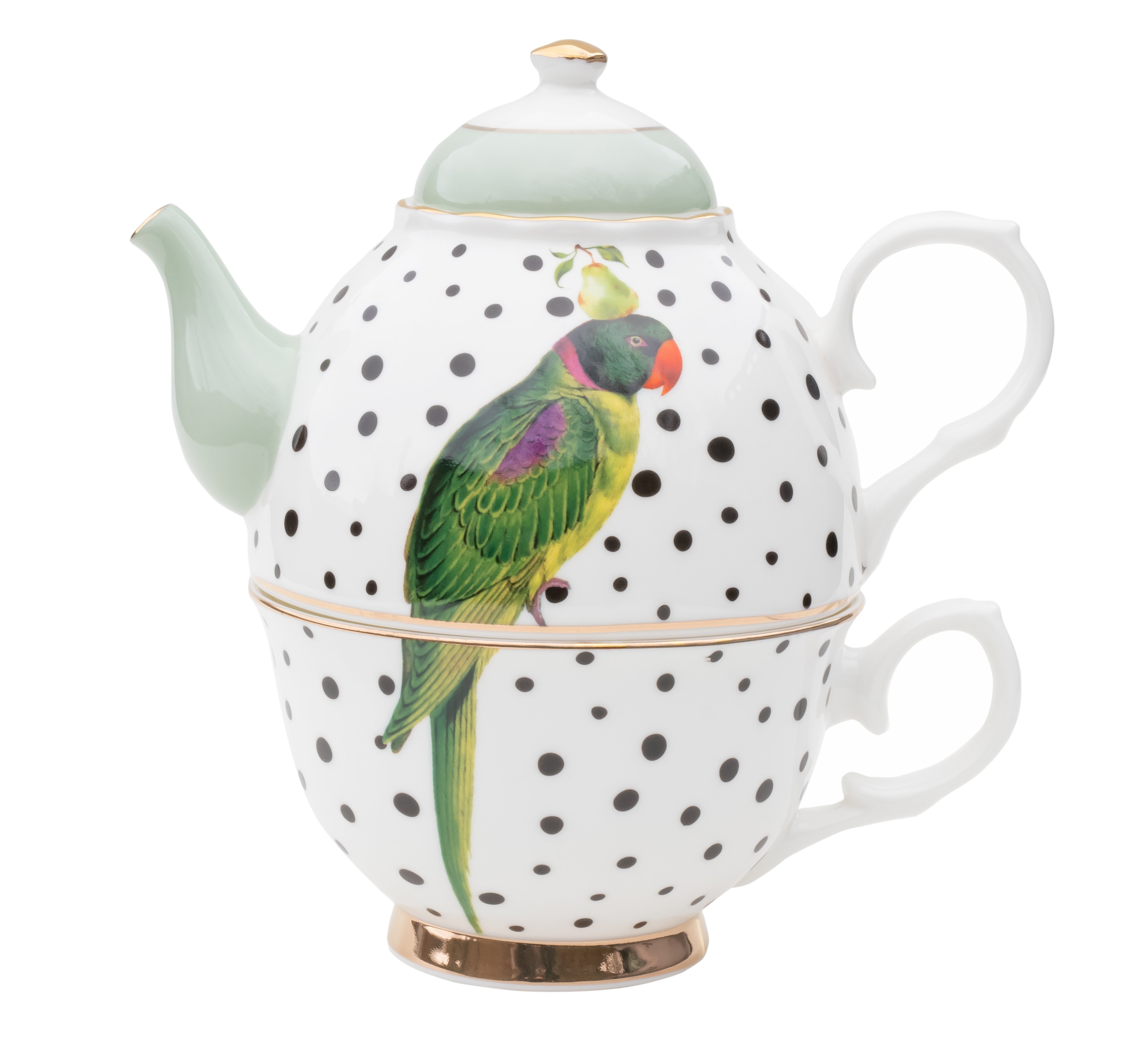 Yvonne Ellen Parrot Polka Dots Tea for One Set