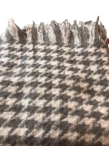 Green Gate Mohair Wool Fringed Plaid W/Grey Pied-De-Poule Pattern