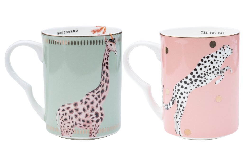 Yvonne Ellen Cheetah & Giraffe Mug Set of 2
