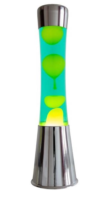 Lava Lamp With Chrome Base Yellow Liquid and Green Lava