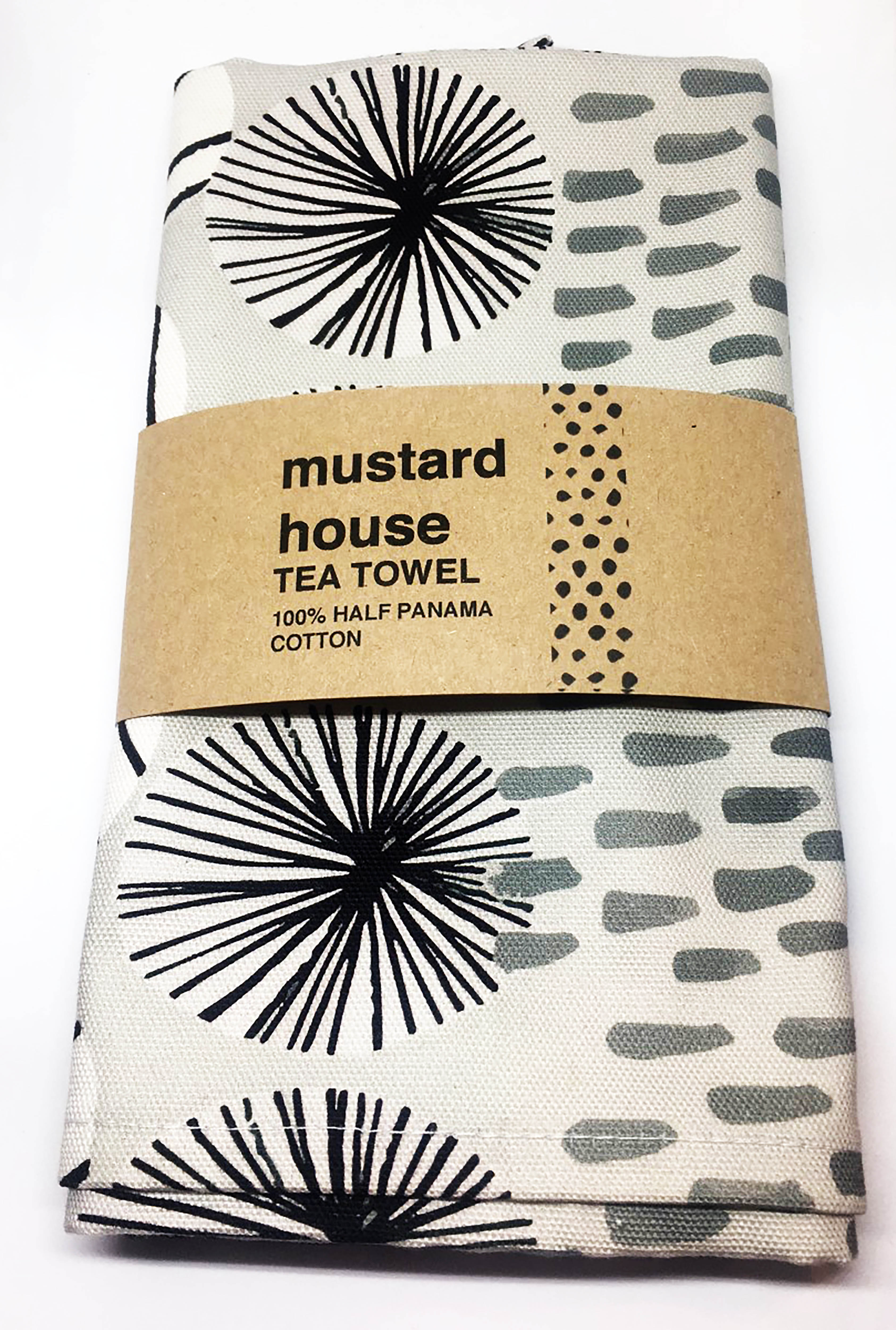 Mustard House Grey Monochrome Stripe Tea Towel
