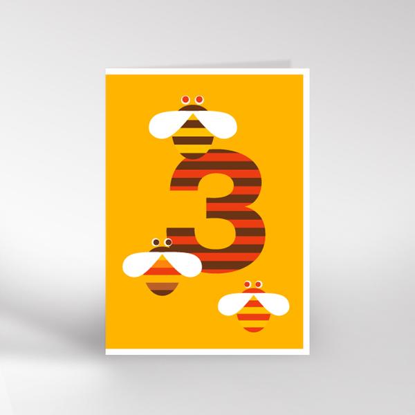 Age 3 Bees Birthday Card