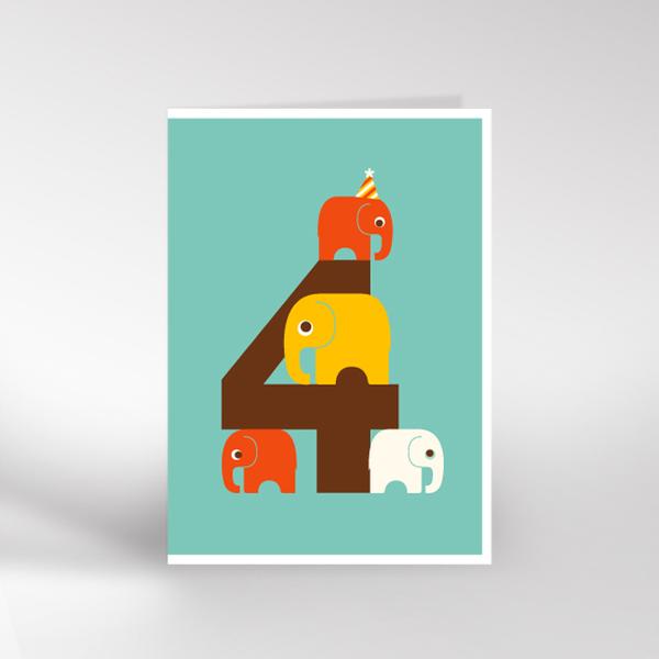 Age 4 Elephants Birthday Card