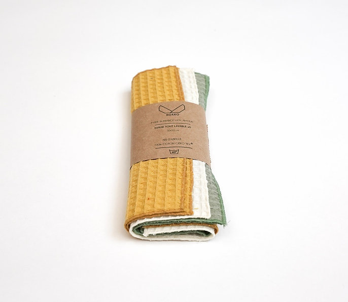 Hokko Pack of 5 Sage Green Ecru and Mustard Yellow Washable Paper Towels