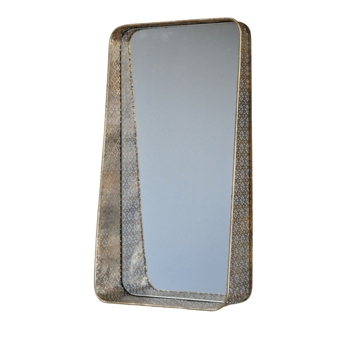 &Quirky Gold Fretwork Moroccan Mirror Shelf Unit