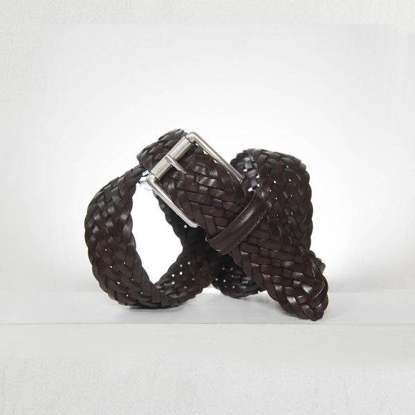 Classic Woven Leather Belt Brown 3 5 Cm