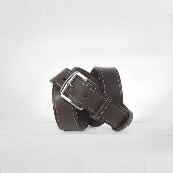 Classic Leather Bridle Stitched Belt Brown 3 5 Cm