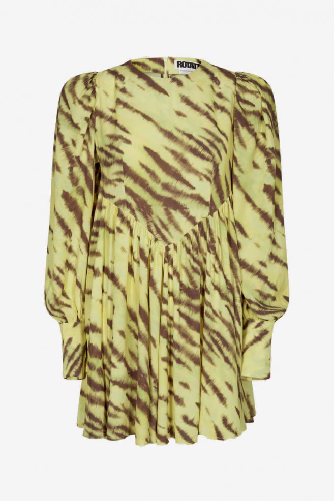 ROTATE Birger Christensen Alison Dress in Tiger Muted Lime